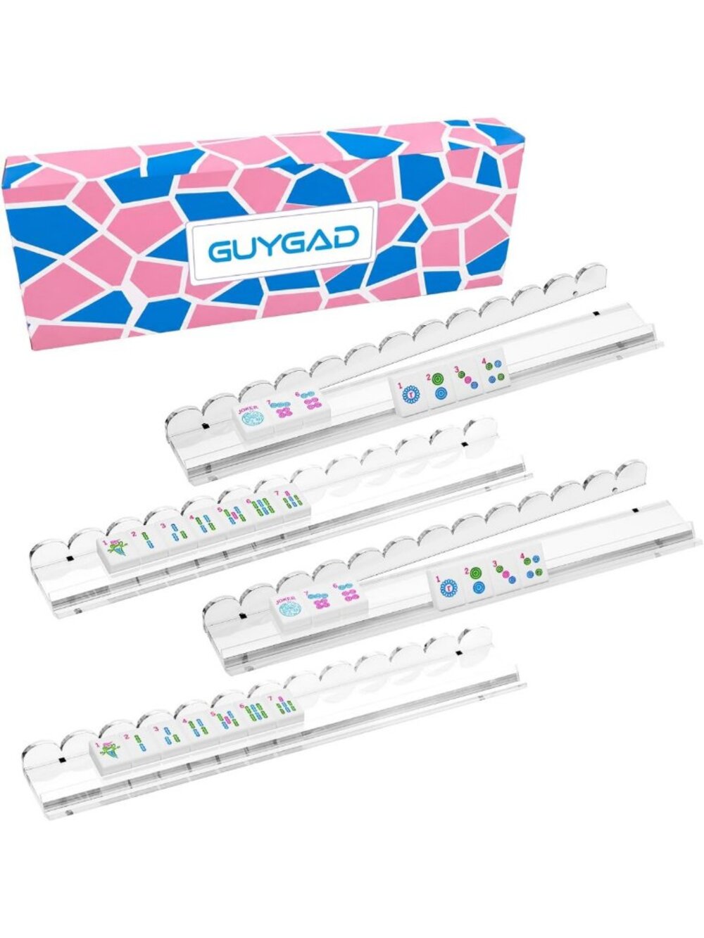 Clear Acrylic Mahjong Racks with Pushers - 4-Pack for Easy Game Play